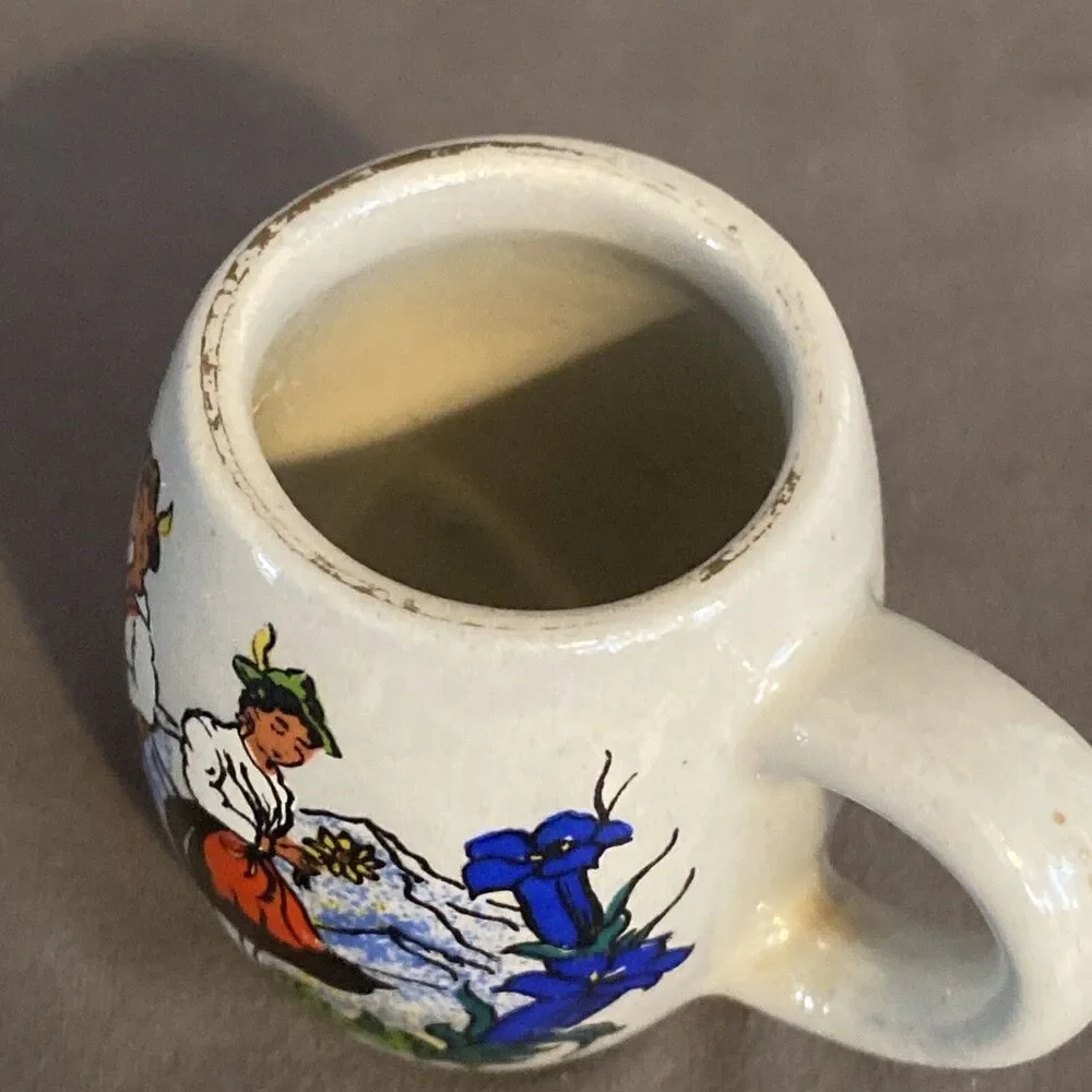 West Germany Stoneware Shot Glass Stein Mug With Handle Miniature Vintage